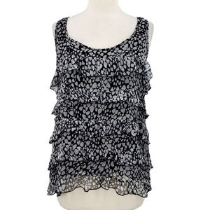 Cynthia Rowley 100% Silk Black & White Tiered Tank Top XL